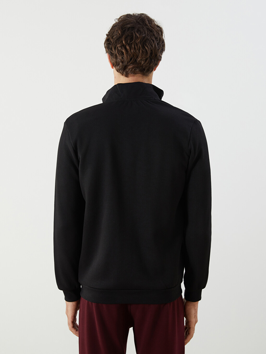 Siyah Dik Yaka Uzun Kollu Erkek Fermuarlı Sweatshirt-7