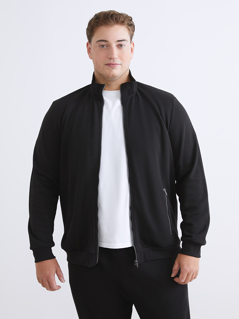 Siyah Dik Yaka Uzun Kollu Erkek Fermuarlı Sweatshirt-2