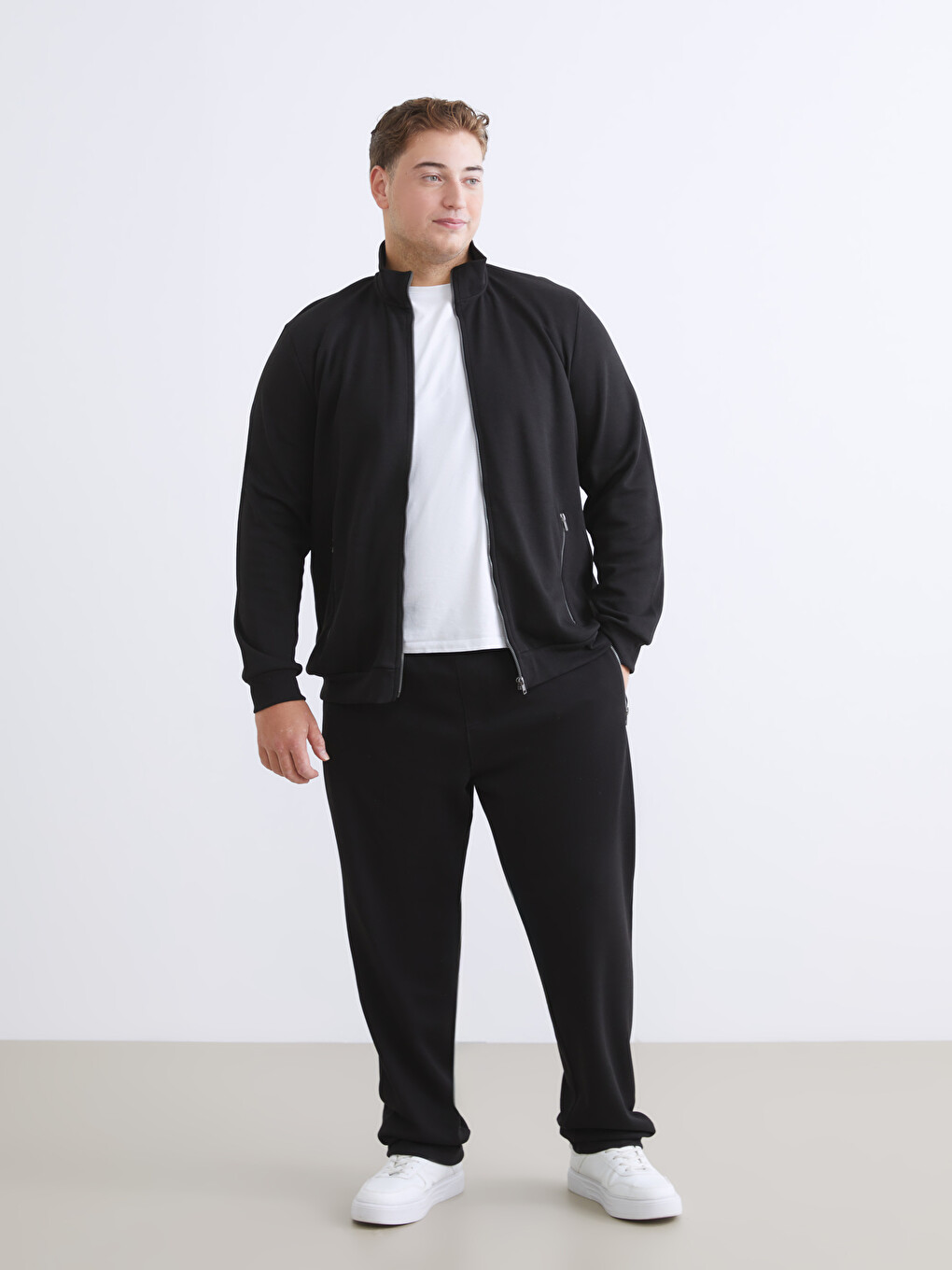 Siyah Dik Yaka Uzun Kollu Erkek Fermuarlı Sweatshirt-9