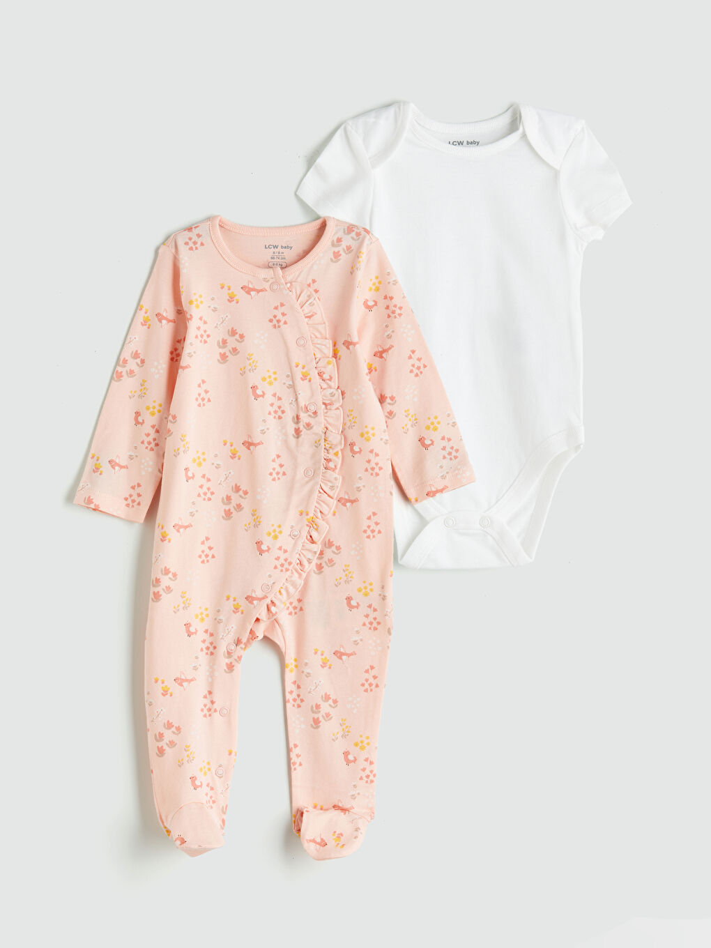 Footed Baby Girls' Romper and Snap-Button Bodysuit 2 Pack