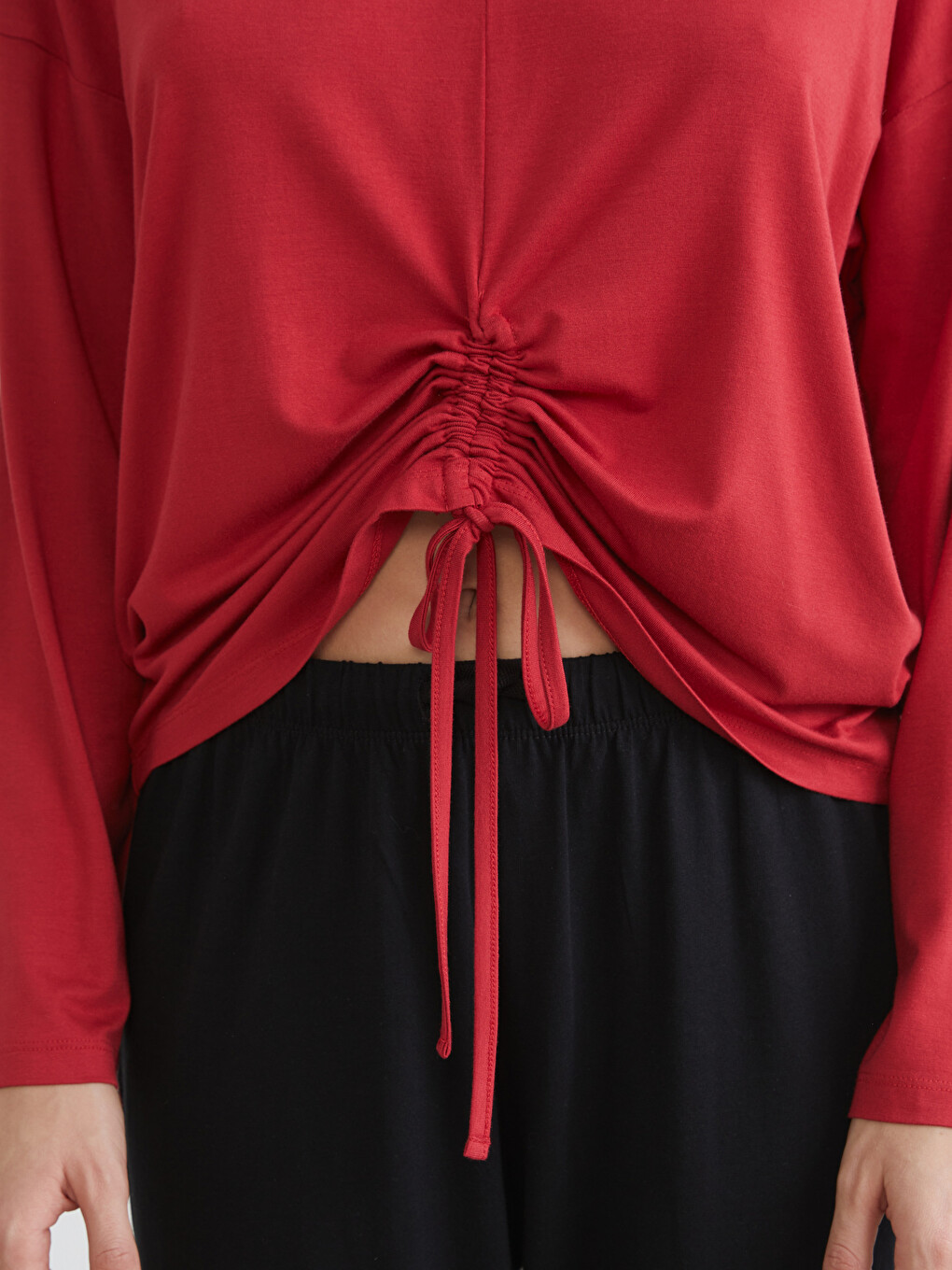Kırmızı V Yaka Kadın Pijama Üstü-2