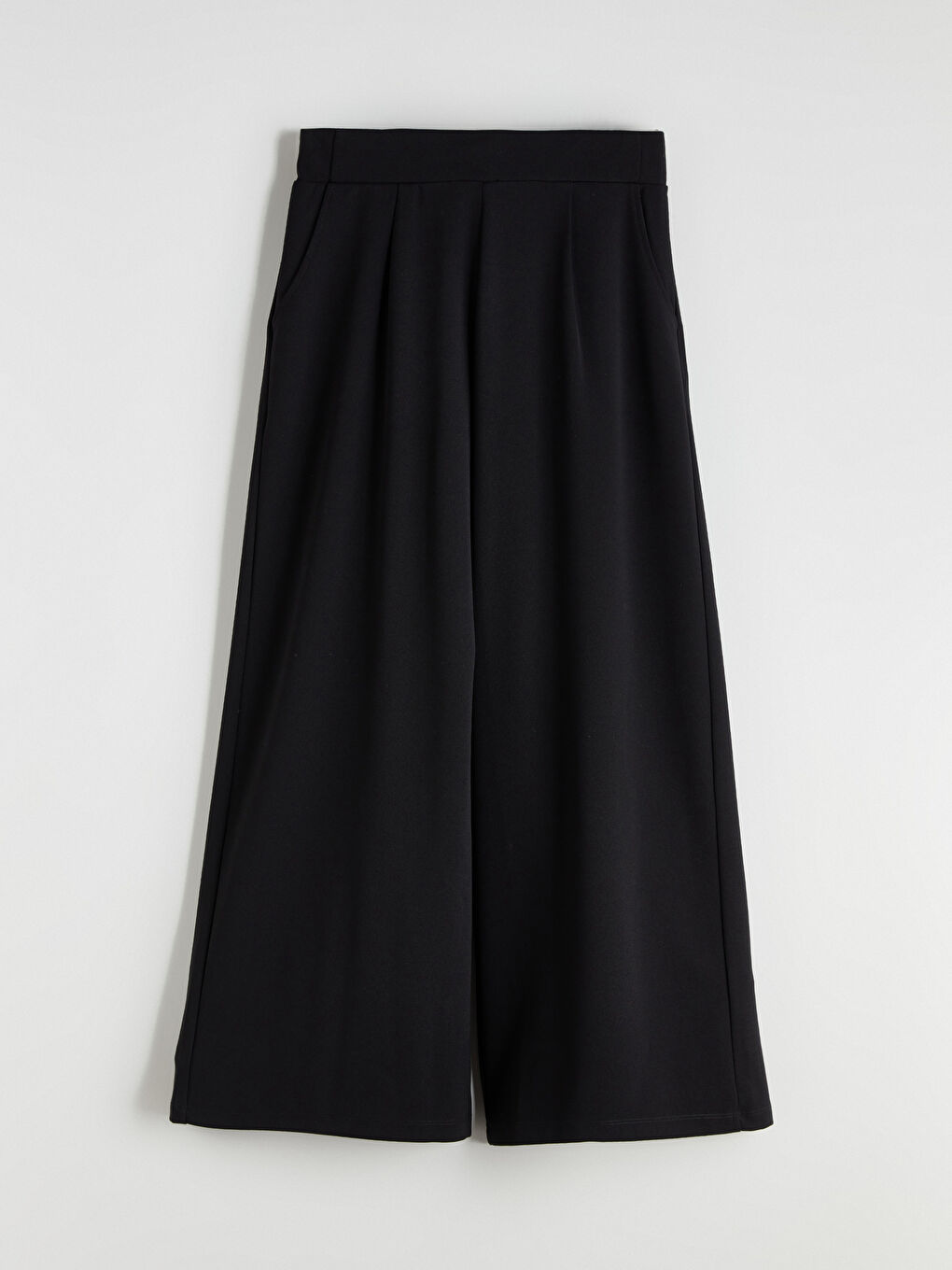 Siyah Kadın Beli Lastikli Düz Pantolon-4