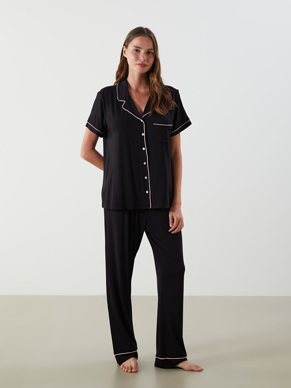 Collared Neck Women's Pyjama Set -S56915Z8-CVL