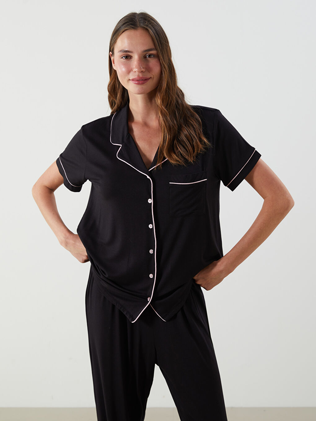 Collared Neck Women's Pyjama Set -S56915Z8-CVL