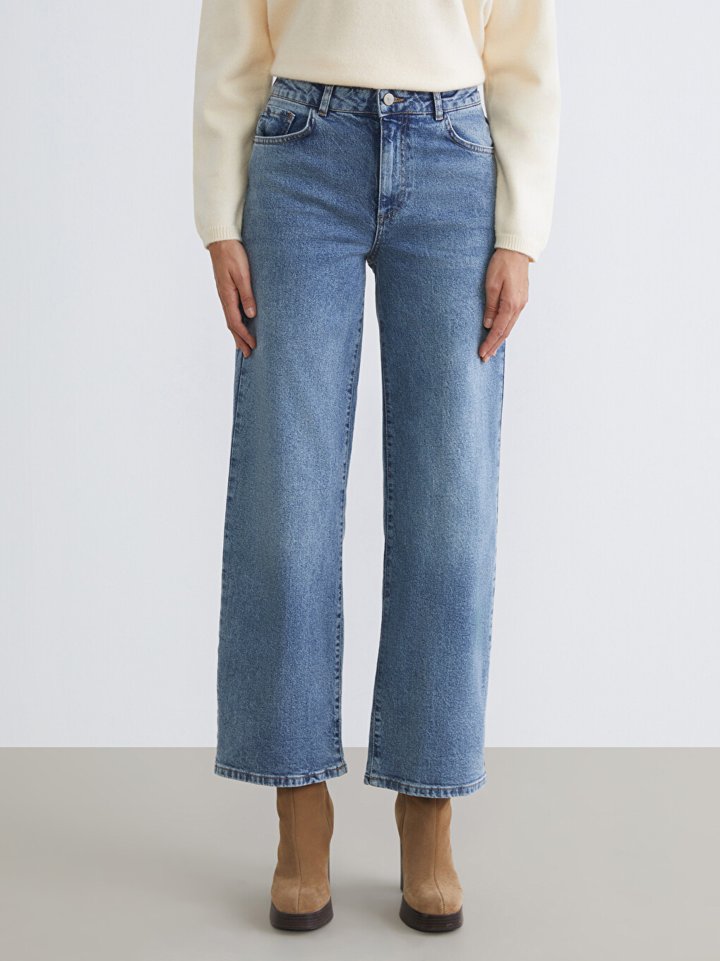 İndigo Wideleg Kadın Jean Pantolon-1