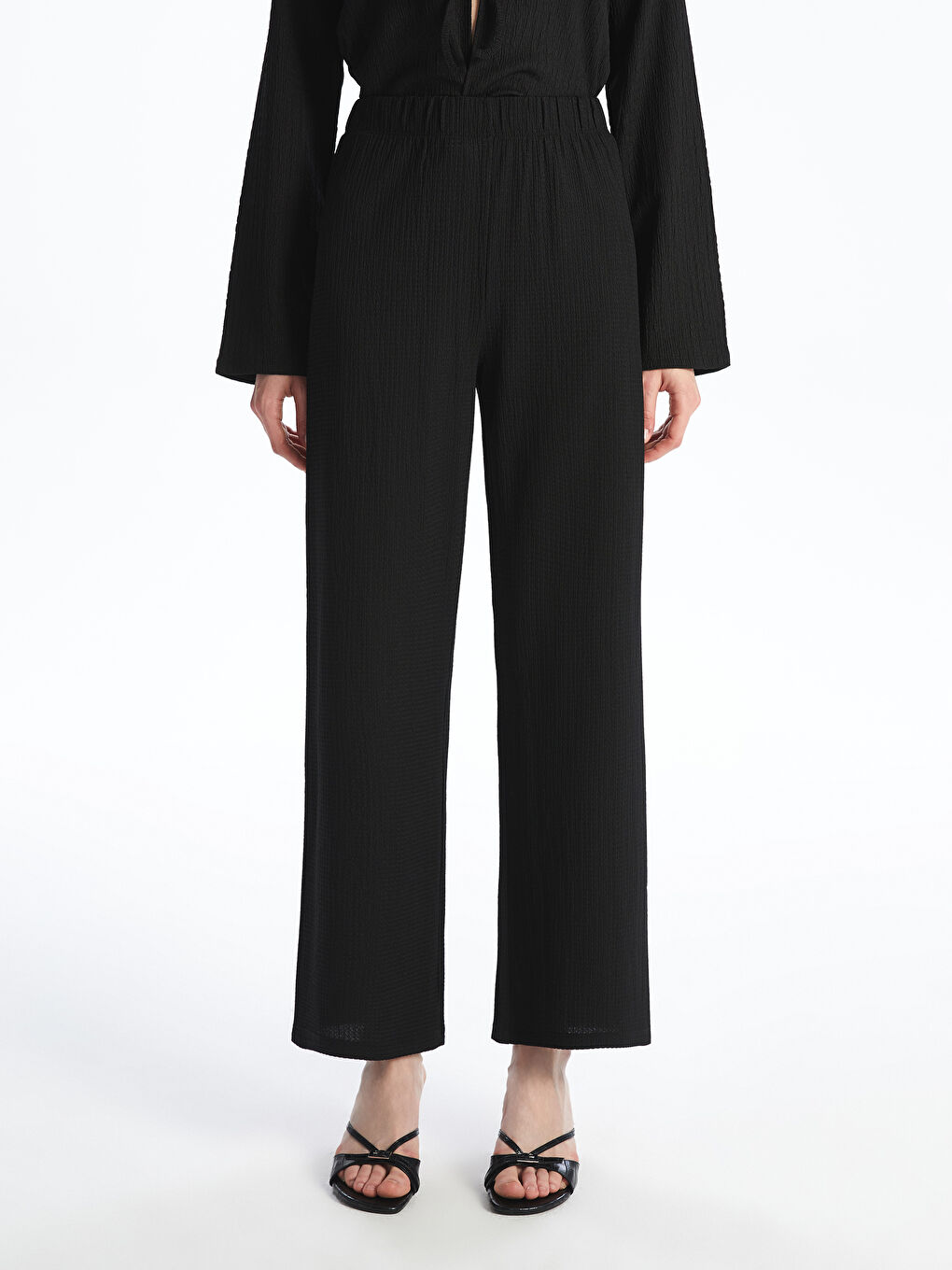 Elasticated Waist Textured Women's Trousers -S5AH03Z8-CVL