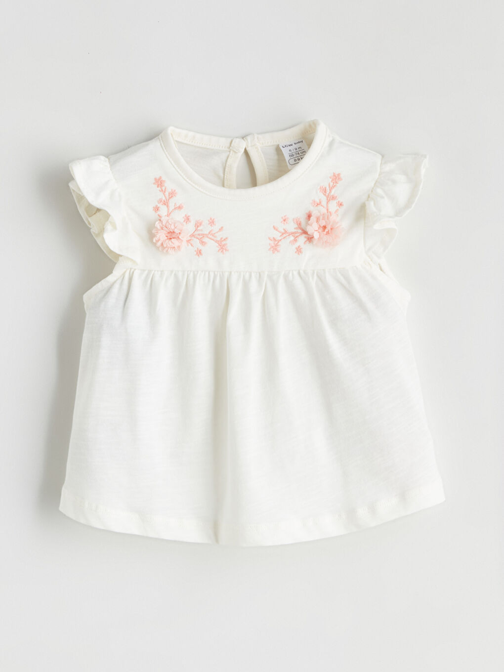 Ekru Nakışlı Kolu Fırfırlı Kız Bebek Bluz-1