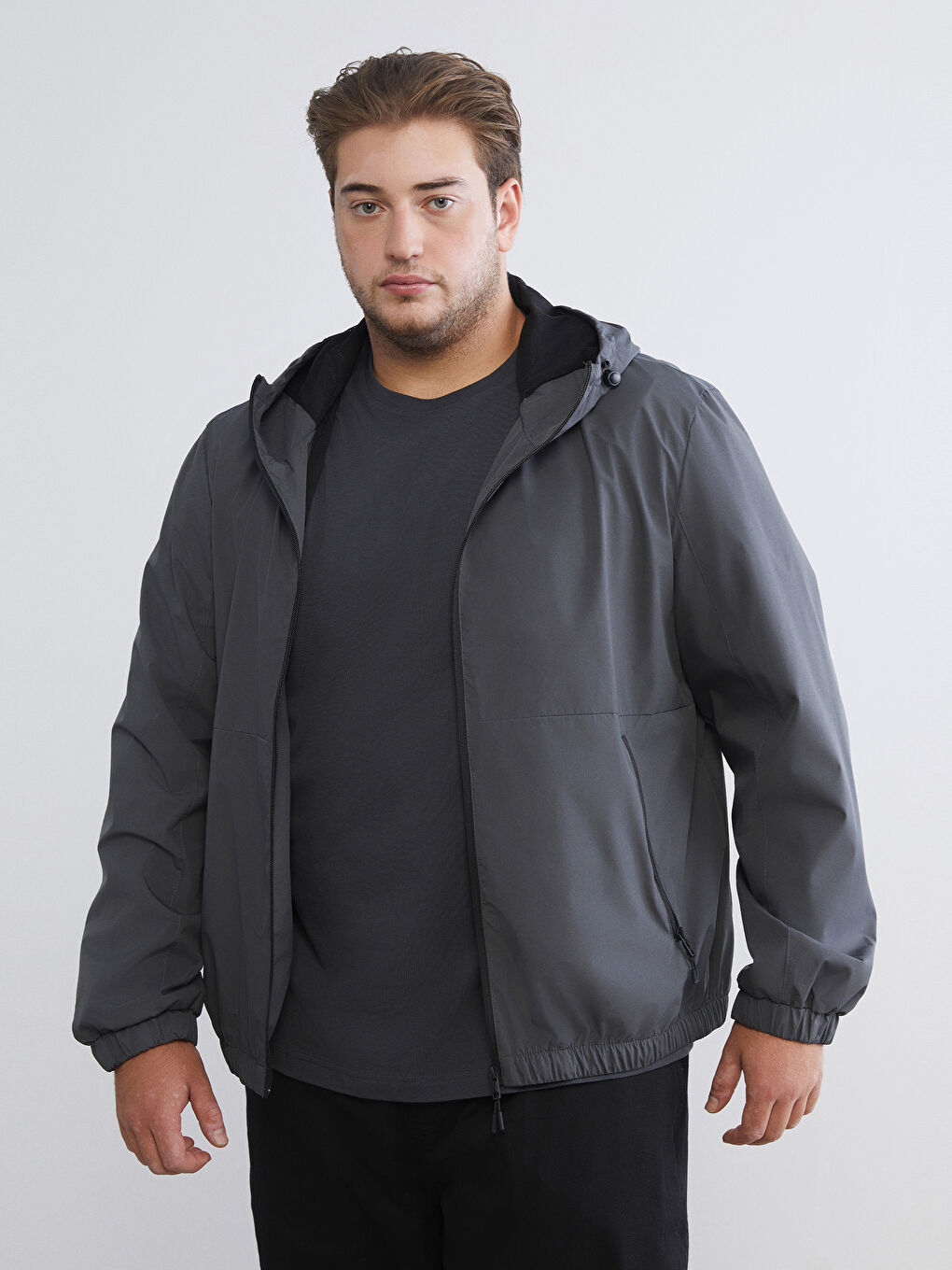 Antrasit Standart Kalıp Kapüşonlu Erkek Yağmurluk-1