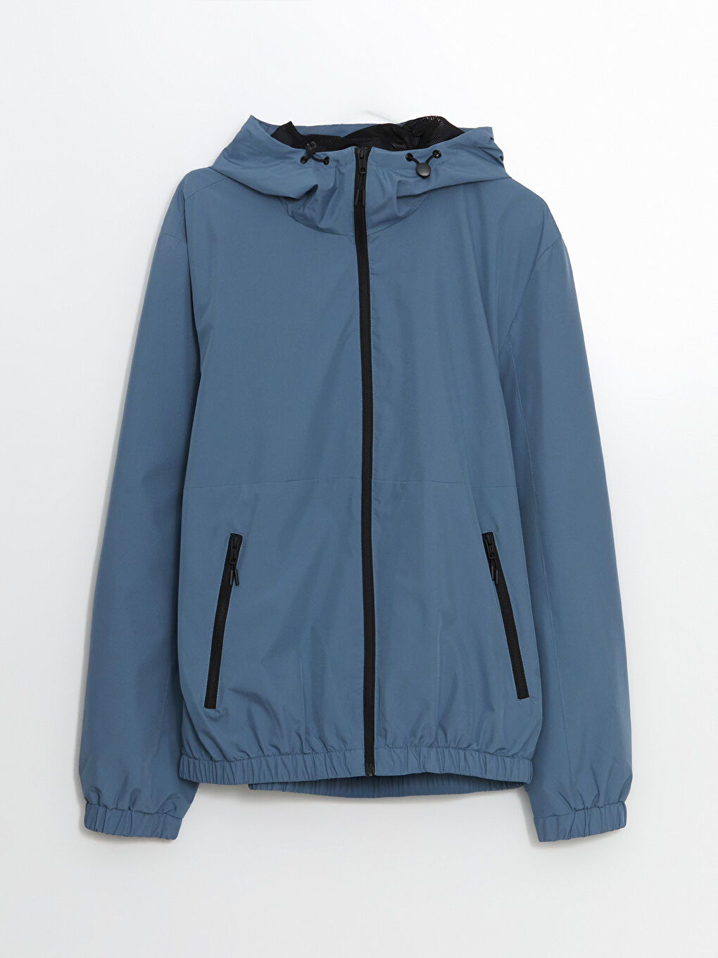 Mavi Standart Kalıp Kapüşonlu Erkek Yağmurluk-9