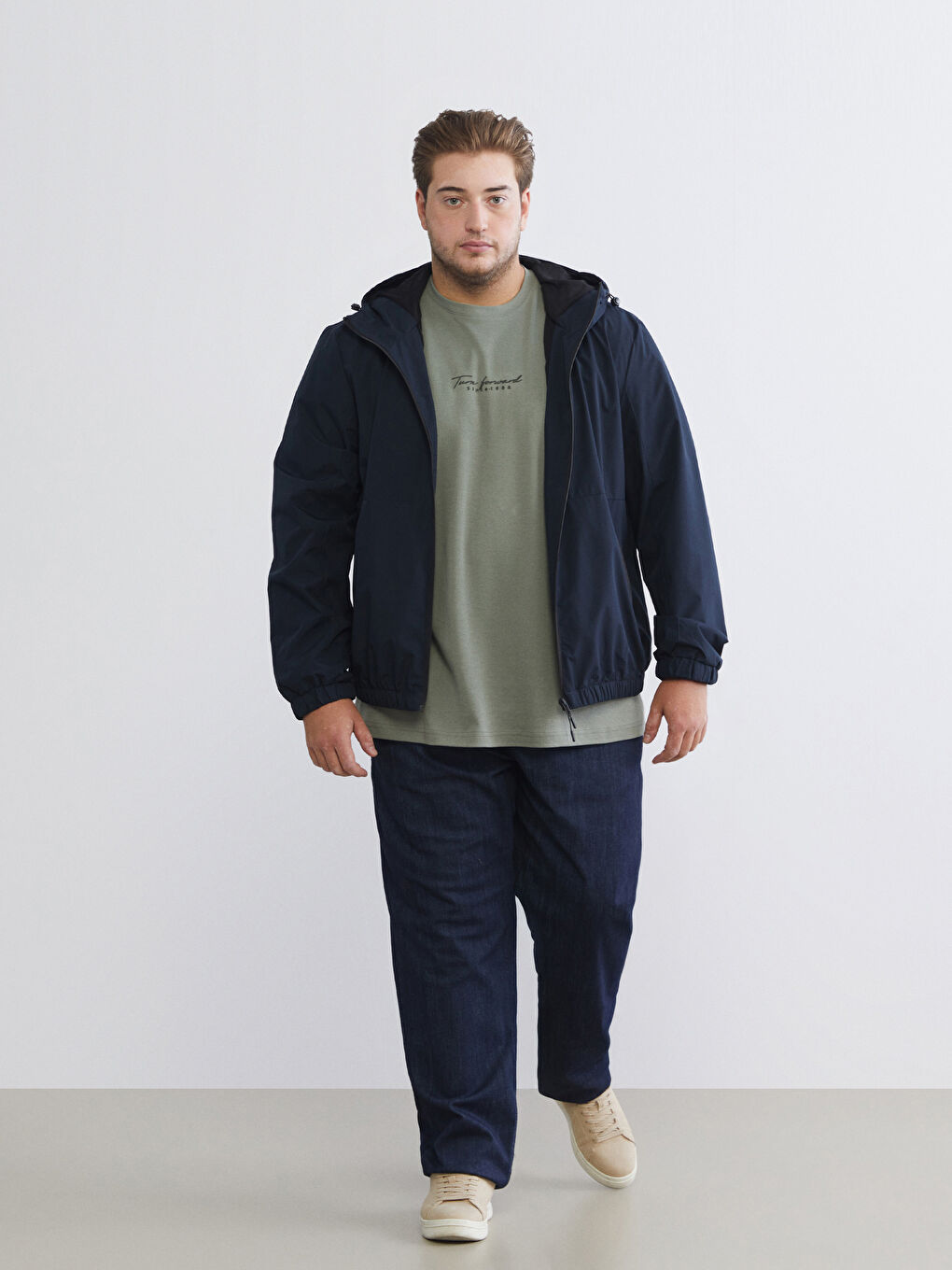 Lacivert Standart Kalıp Kapüşonlu Erkek Yağmurluk-11