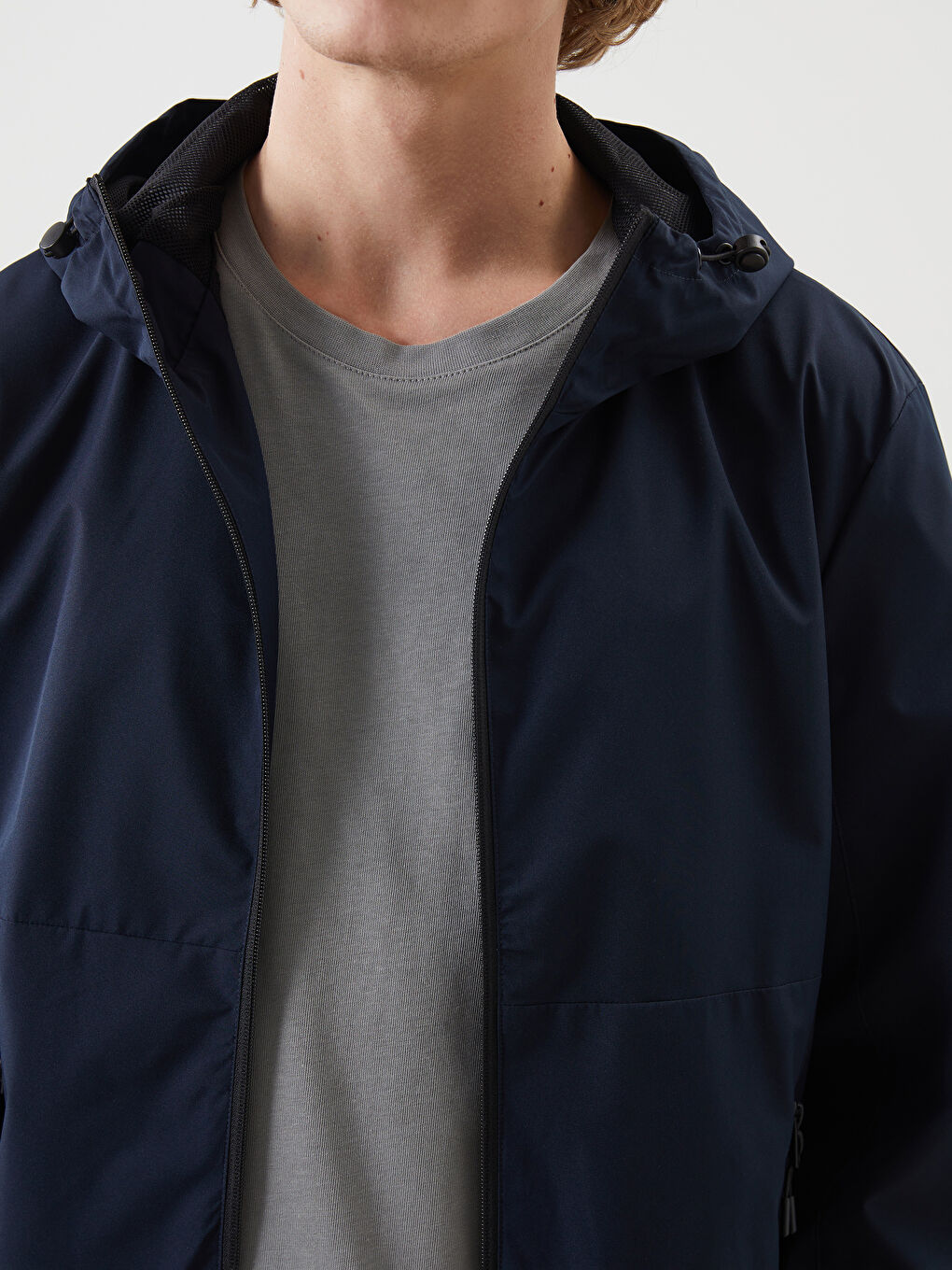 Lacivert Standart Kalıp Kapüşonlu Erkek Yağmurluk-6