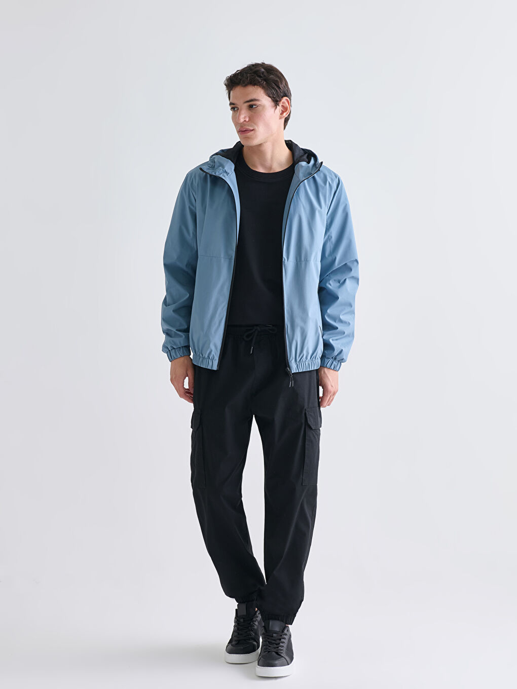 Mavi Standart Kalıp Kapüşonlu Erkek Yağmurluk-2