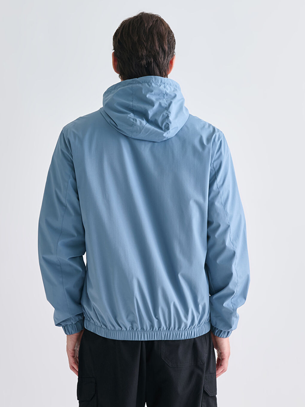 Mavi Standart Kalıp Kapüşonlu Erkek Yağmurluk-6