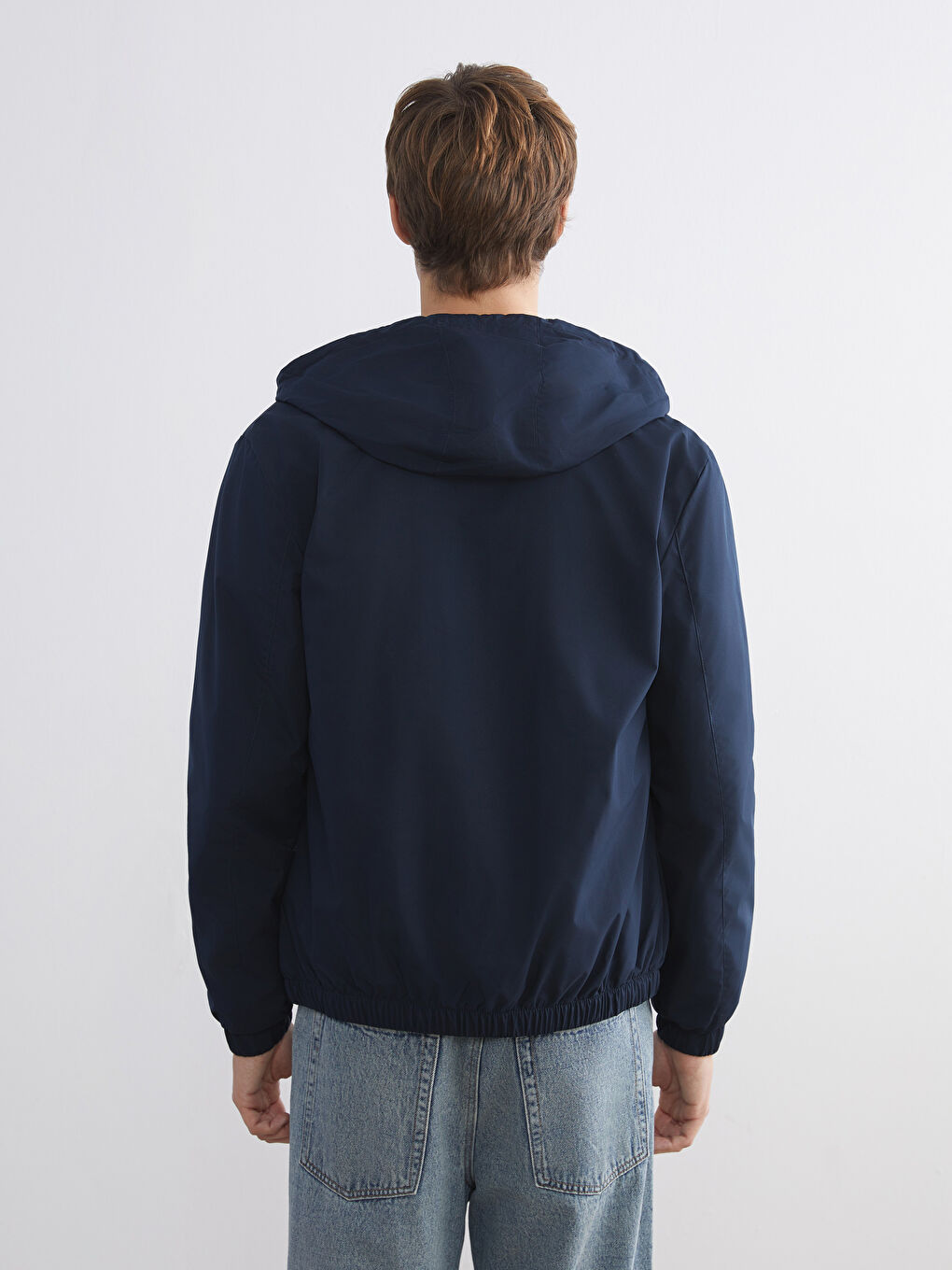 Lacivert Standart Kalıp Kapüşonlu Erkek Yağmurluk-9