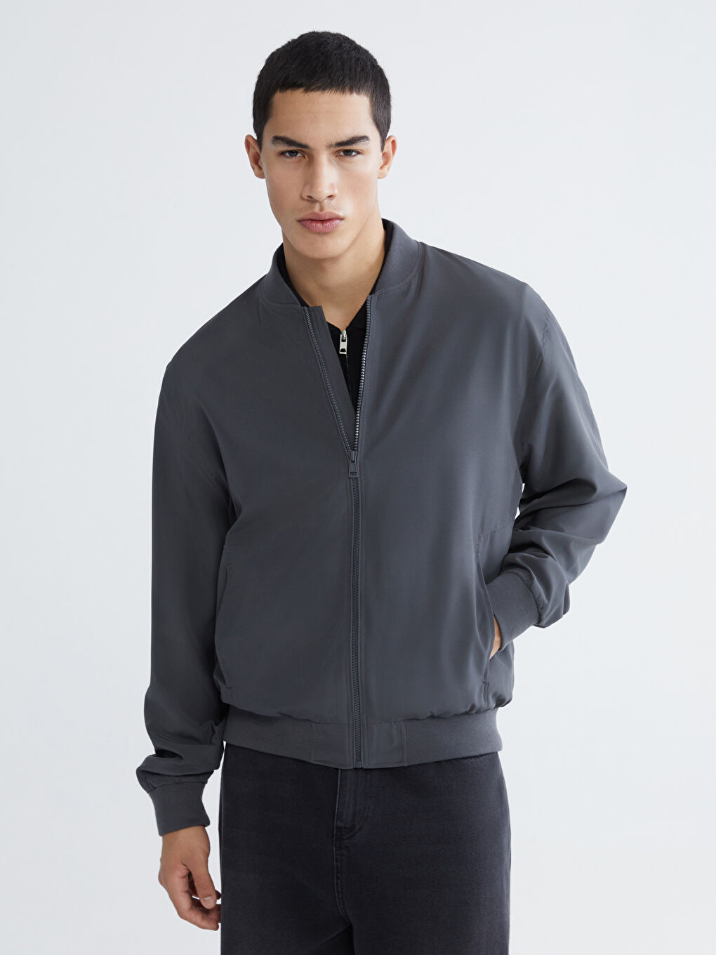 Gri Standart Kalıp Kolej Yaka Erkek Mont-1