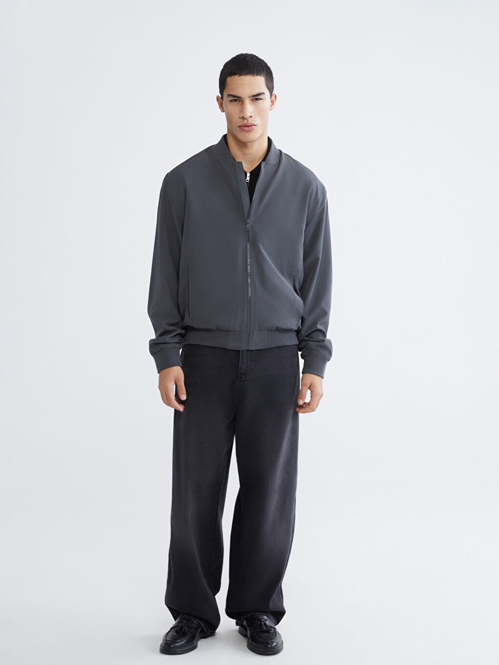 Gri Standart Kalıp Kolej Yaka Erkek Mont-2