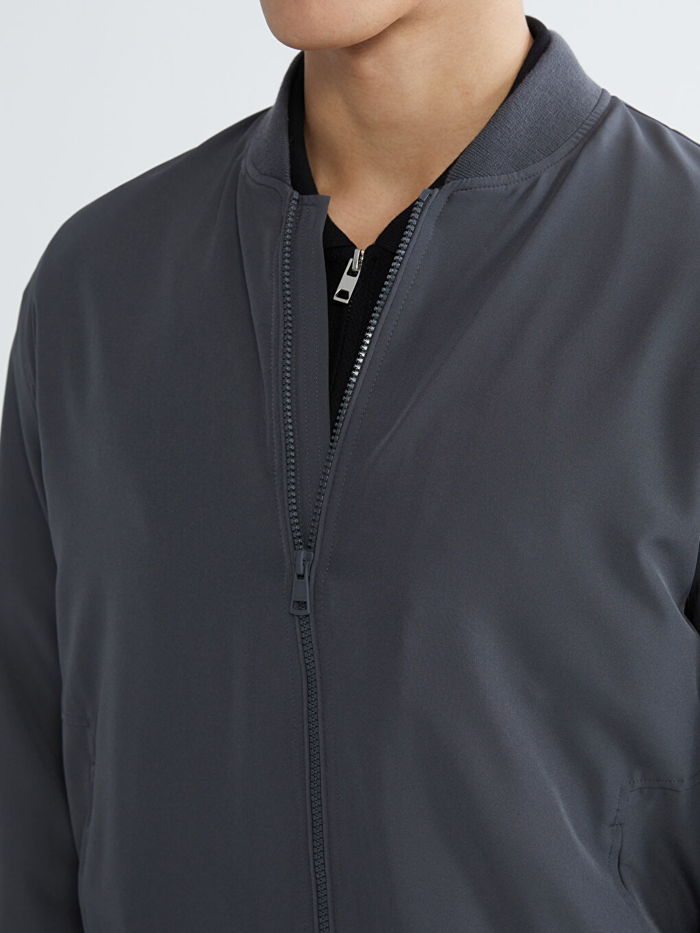 Gri Standart Kalıp Kolej Yaka Erkek Mont-4