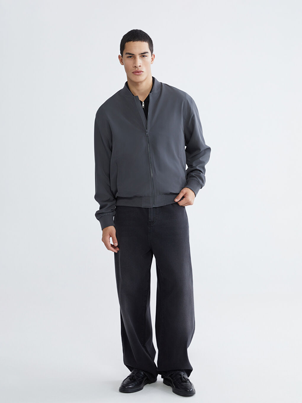 Gri Standart Kalıp Kolej Yaka Erkek Mont-6