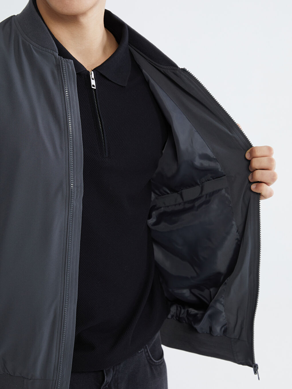 Gri Standart Kalıp Kolej Yaka Erkek Mont-8