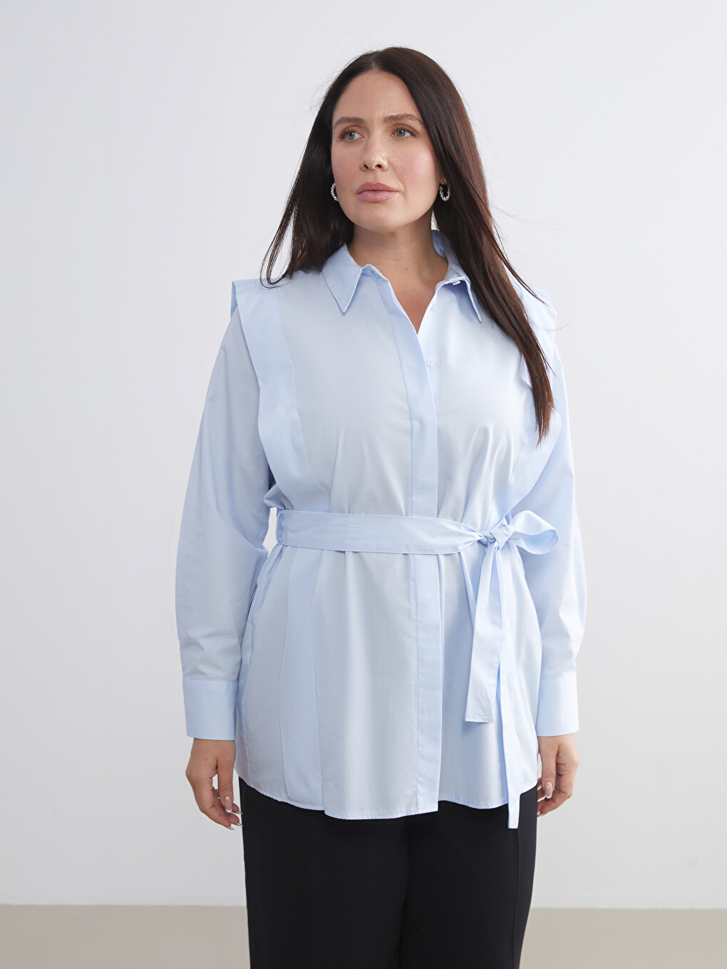 Plain Long Sleeve Women's Shirt Tunic-1