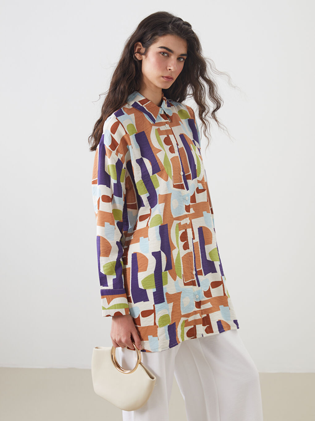 LCW Modest تونيك قميص نسائي منقوش -W50087Z8-F9C