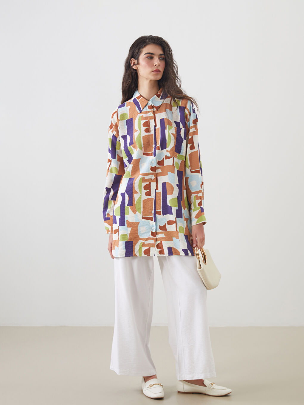LCW Modest تونيك قميص نسائي منقوش -W50087Z8-F9C