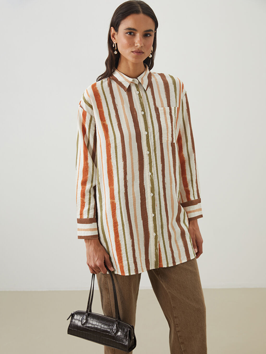 LCW Modest Striped Women's Shirt Tunic -W50087Z8-LRA