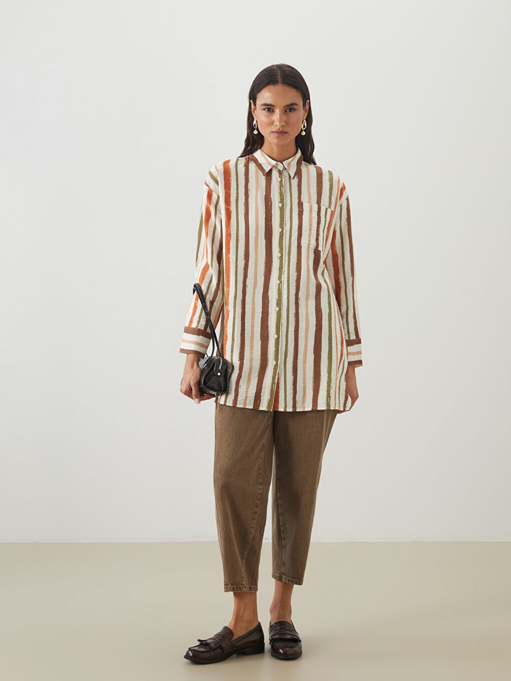 LCW Modest Striped Women's Shirt Tunic -W50087Z8-LRA