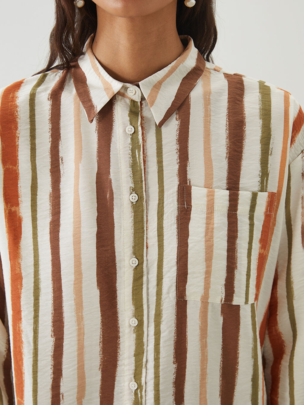 LCW Modest Striped Women's Shirt Tunic -W50087Z8-LRA