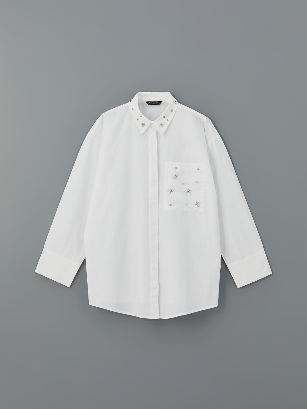 LCW Modest Rhinestone Embellished Oversize Women's Shirt Tunic -W50094Z8-EEW
