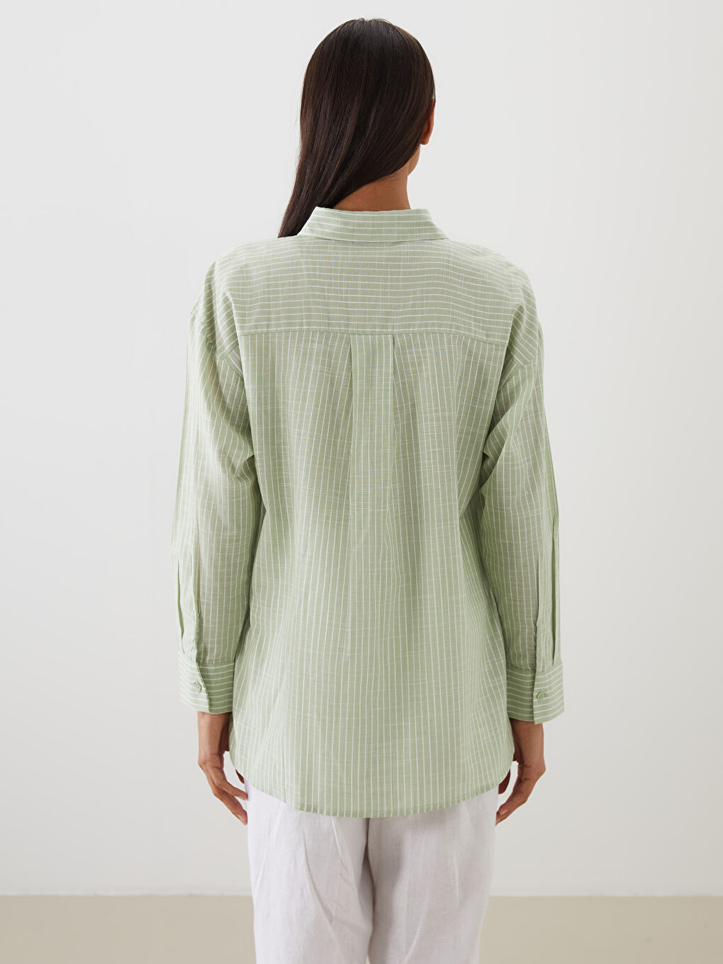 LCW Modest Striped Oversize Poplin Women's Shirt Tunic -W50098Z8-LFT
