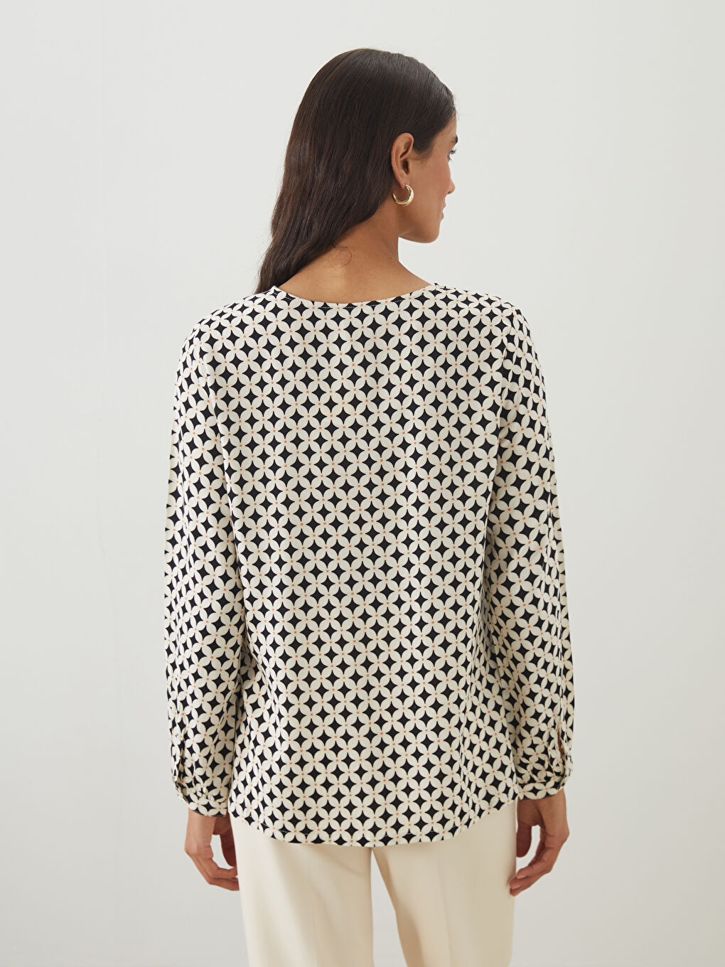 LCW Modest Tie Neck Patterned Blouse -W50101Z8-LRA