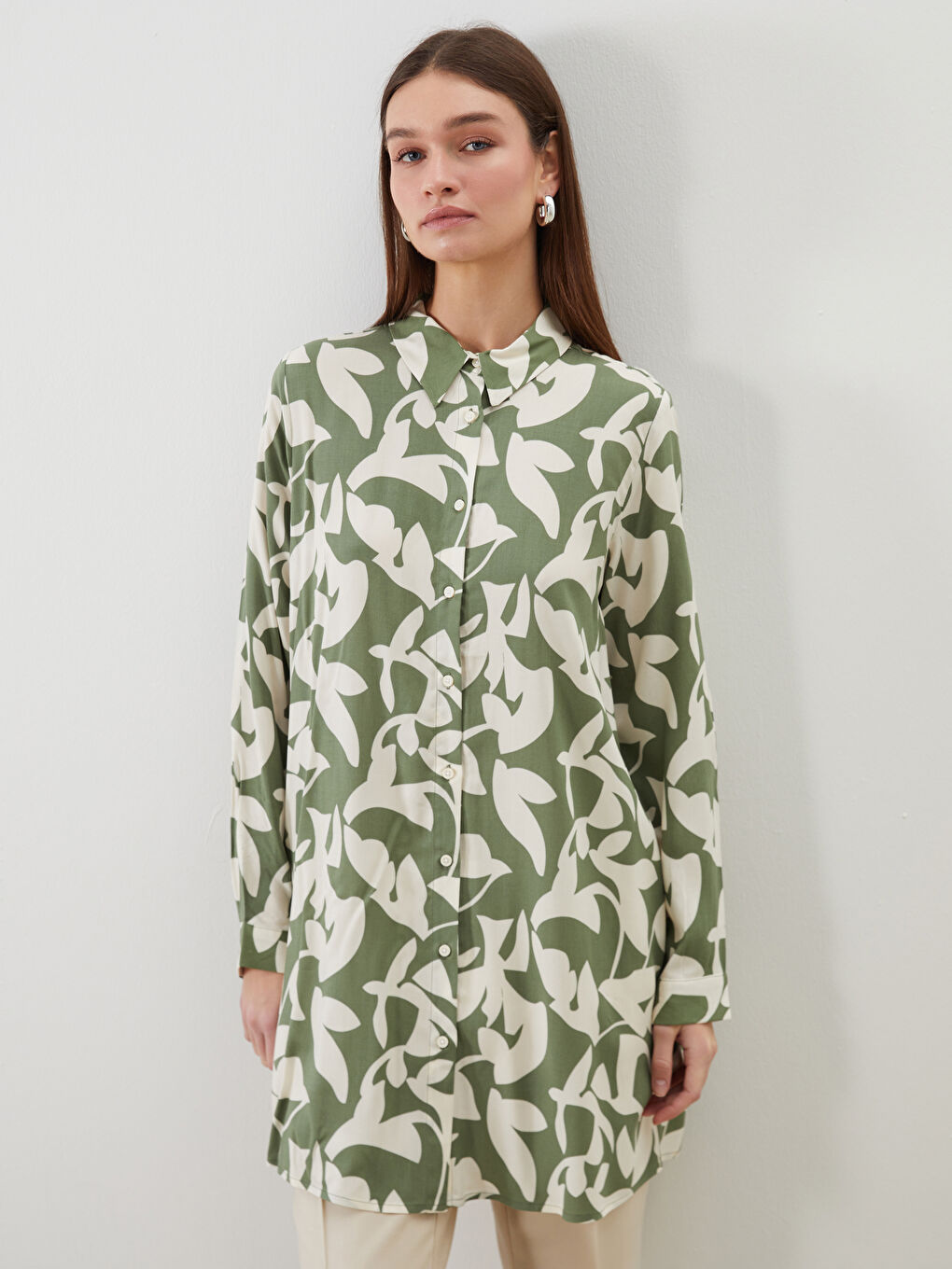 LCW Modest Patterned Women's Shirt Tunic -W50102Z8-LRR