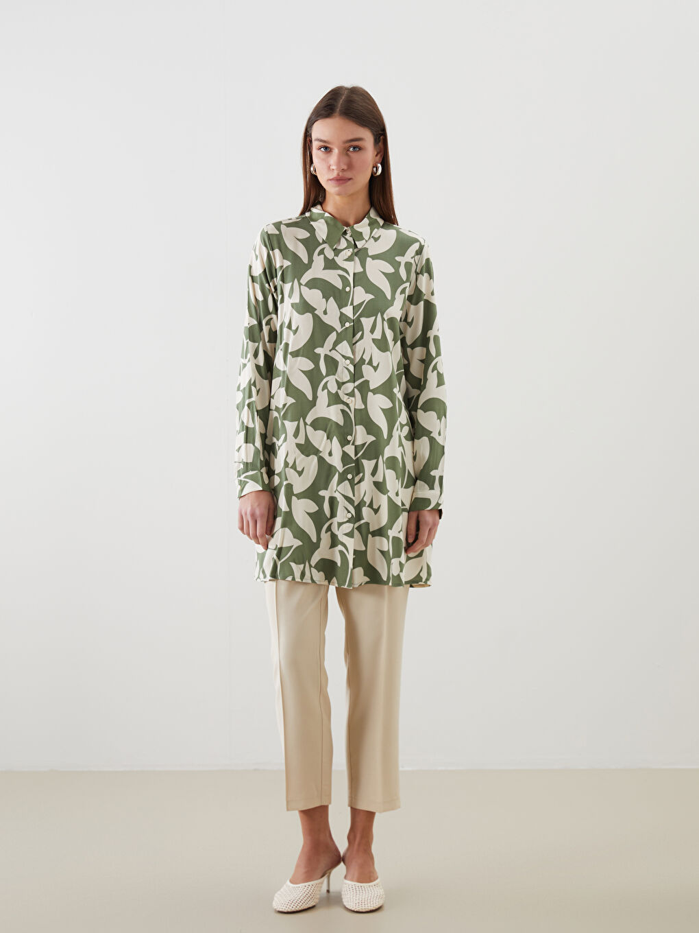 LCW Modest Patterned Women's Shirt Tunic -W50102Z8-LRR
