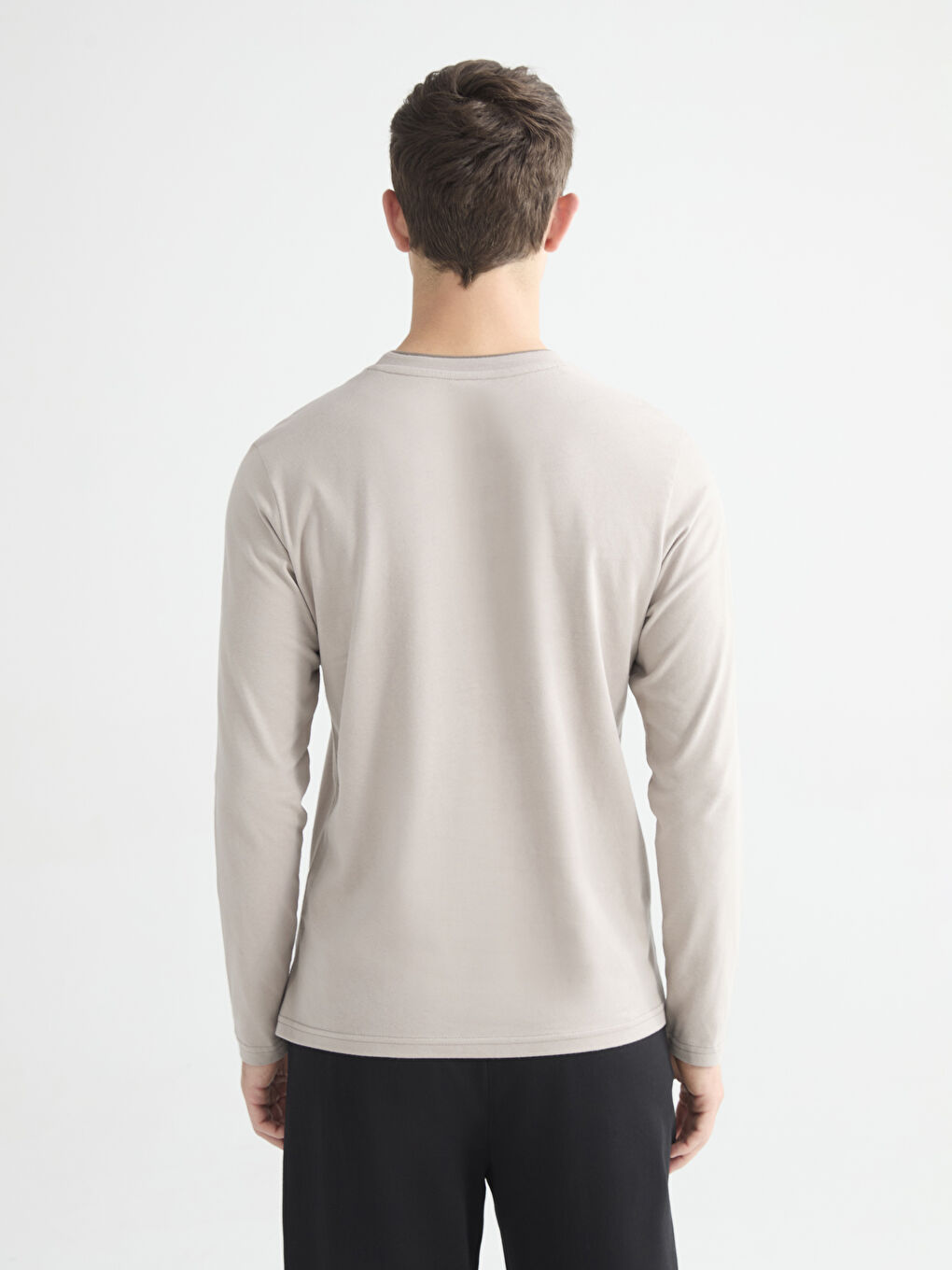 Kahverengi Bisiklet Yaka Uzun Kollu Erkek Pijama Üst-3