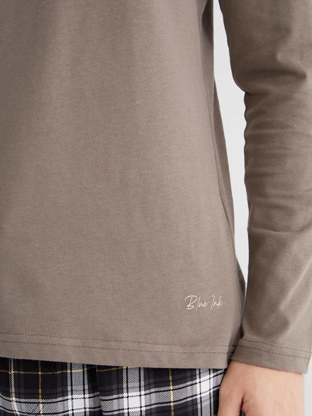 Kahverengi Bisiklet Yaka Uzun Kollu Erkek Pijama Üst-2