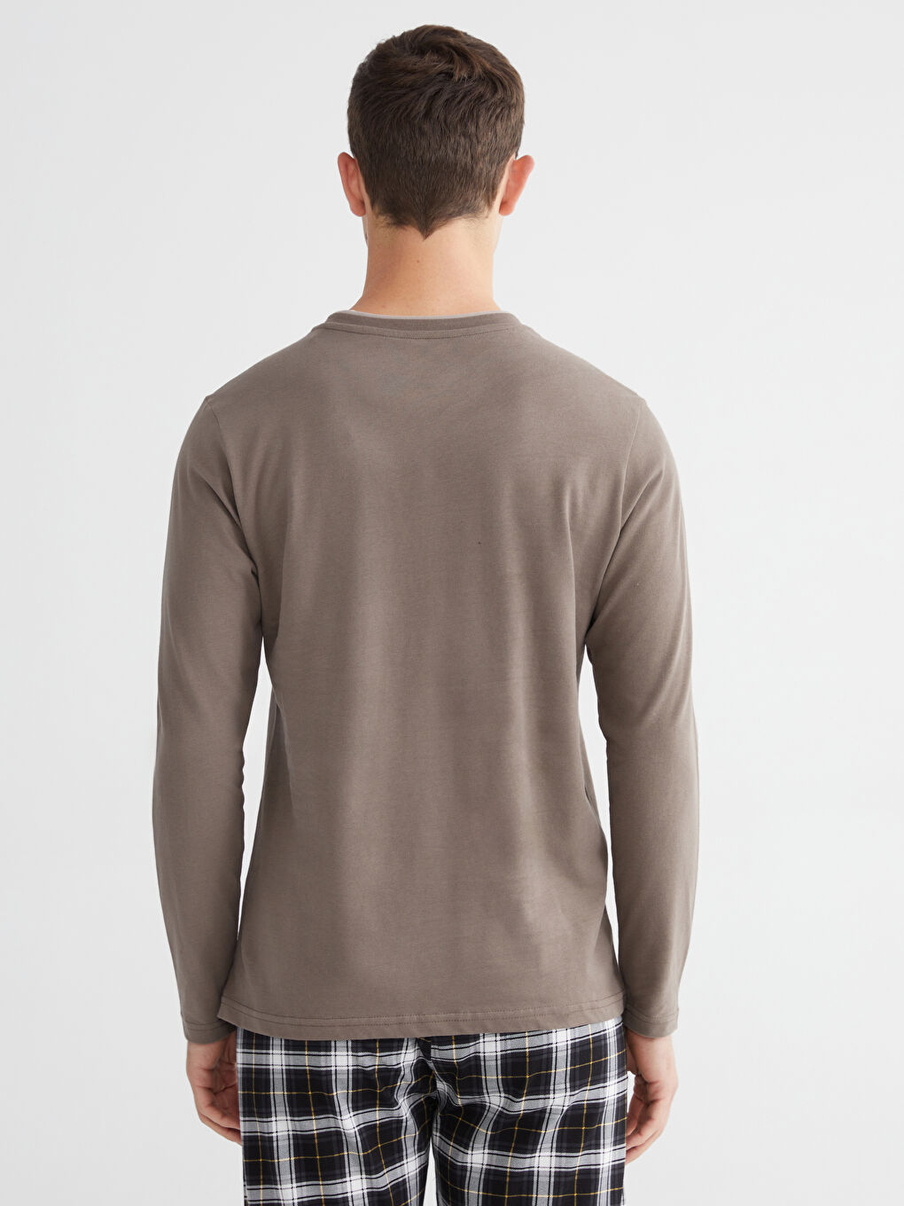 Kahverengi Bisiklet Yaka Uzun Kollu Erkek Pijama Üst-3