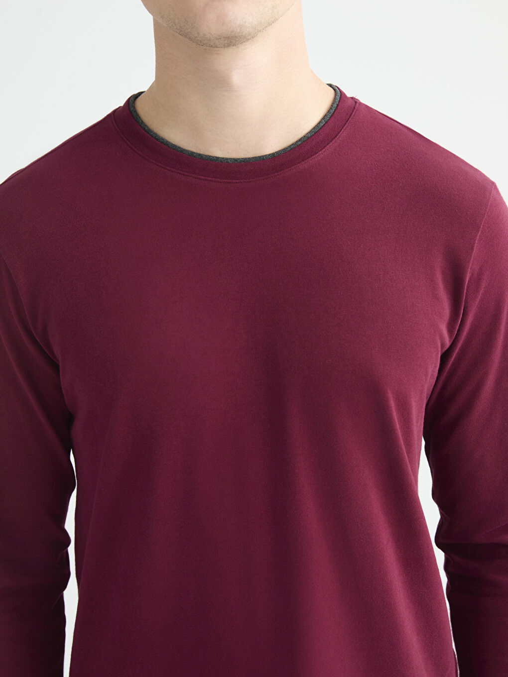 Bordo Bisiklet Yaka Uzun Kollu Erkek Pijama Üst-2