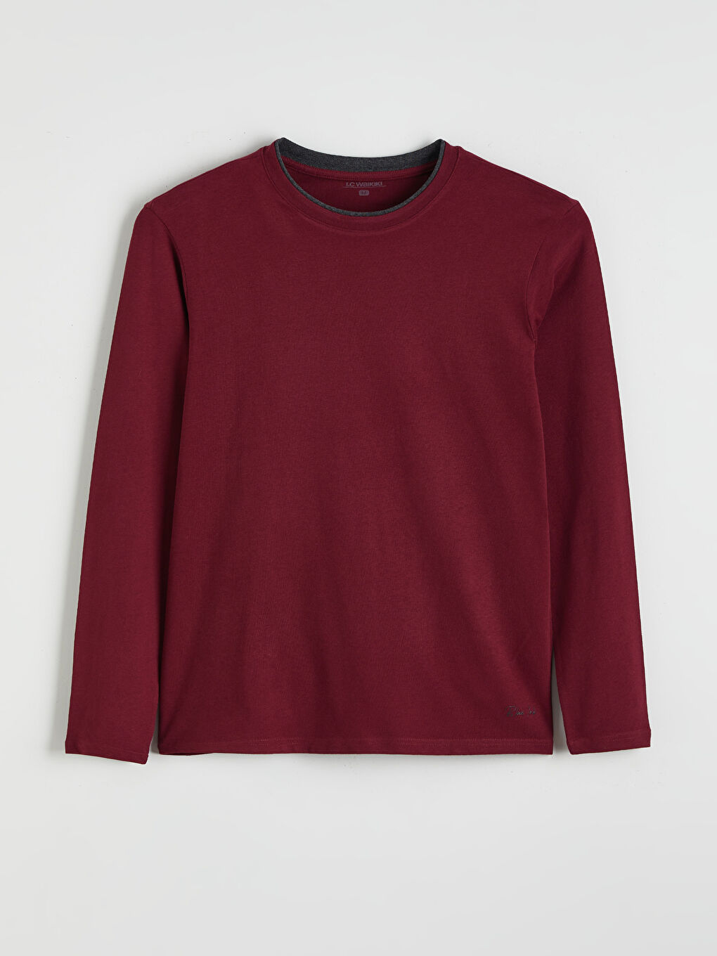 Bordo Bisiklet Yaka Uzun Kollu Erkek Pijama Üst-4