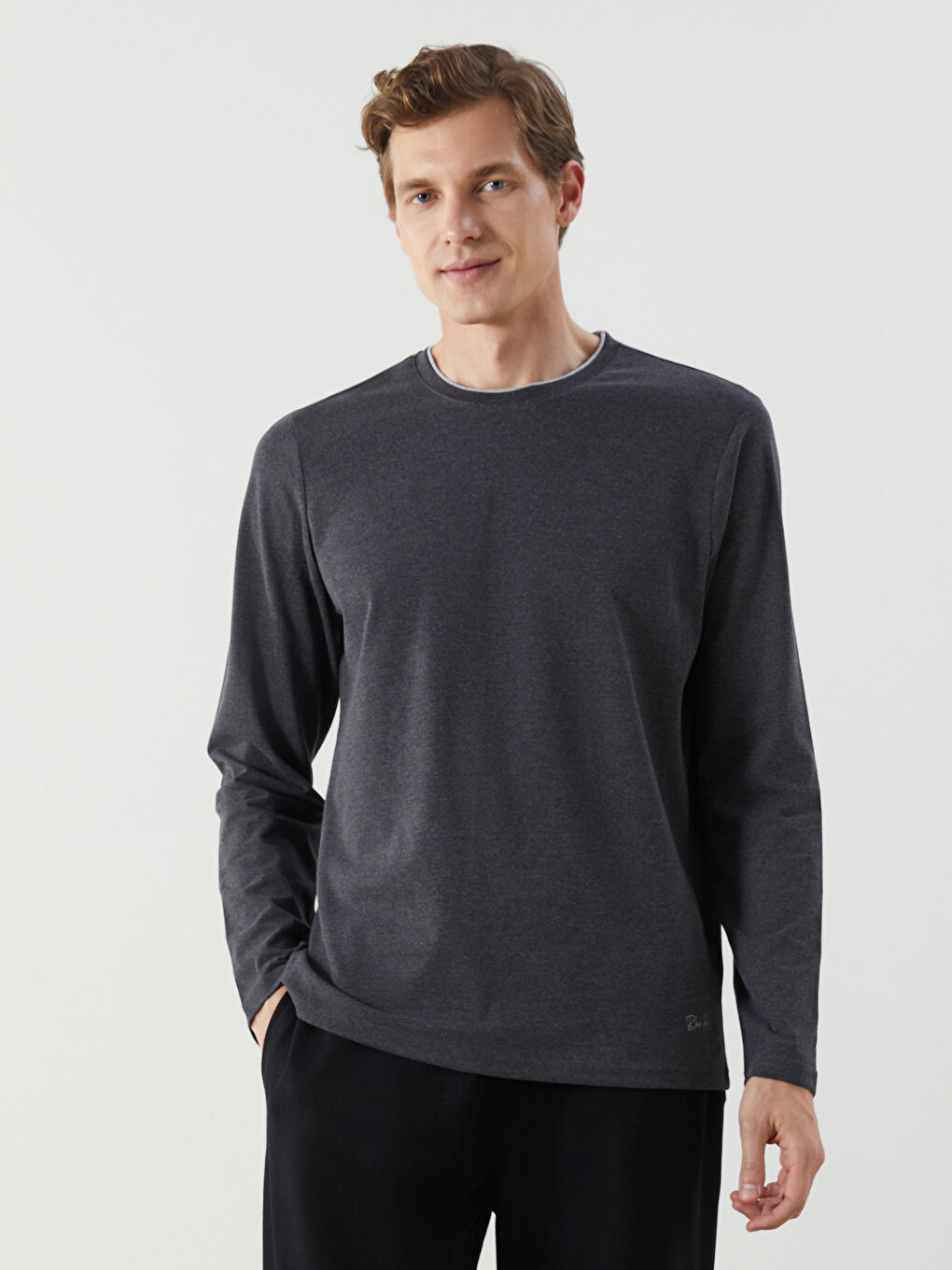 Crew Neck Long Sleeve Men's Pyjama Top -W50103Z8-DW2
