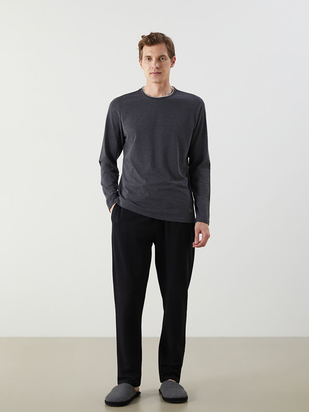 Crew Neck Long Sleeve Men's Pyjama Top -W50103Z8-DW2