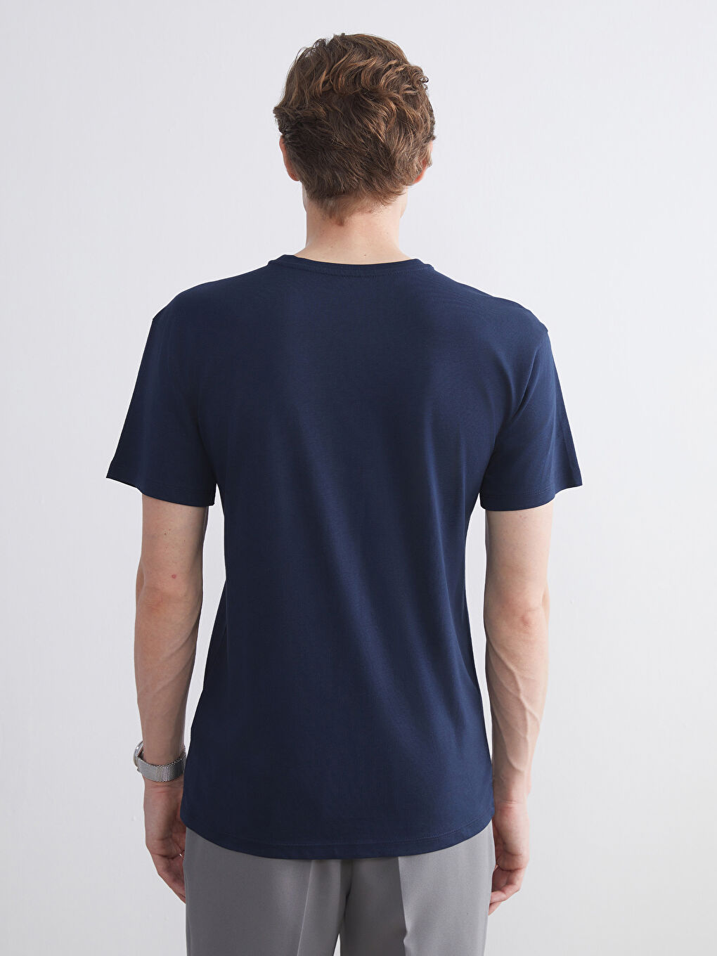 Lacivert Bisiklet Yaka Kısa Kollu Erkek Pijama Üst-6