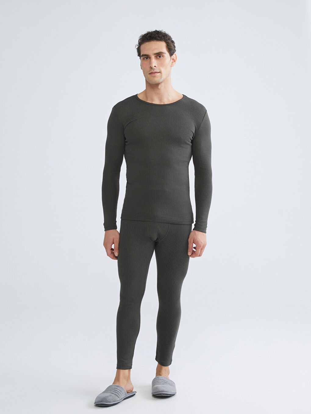 Haki Bisiklet Yaka Termal Erkek Atlet-1