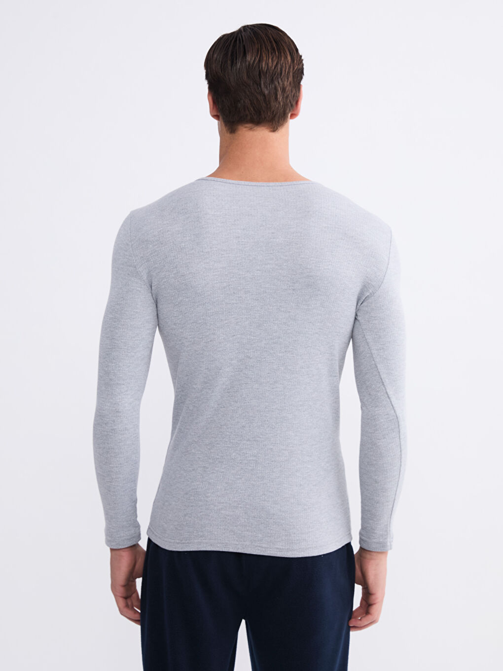 Gri Bisiklet Yaka Termal Erkek Atlet-3