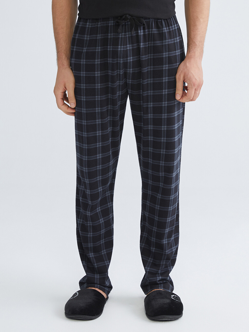 Siyah Standart Kalıp Ekose Erkek Pijama Alt-1
