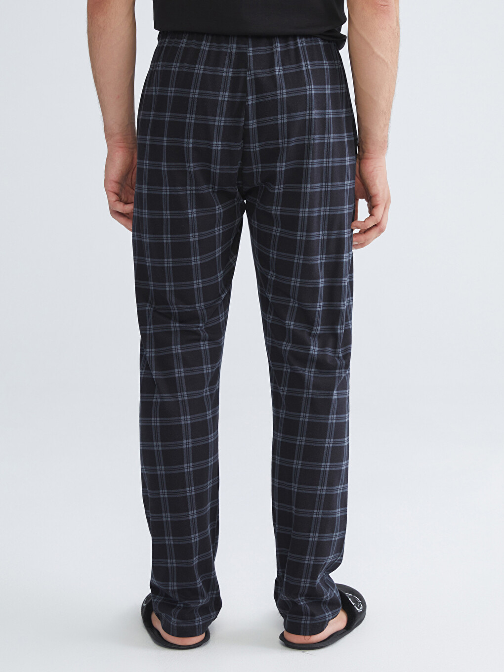 Siyah Standart Kalıp Ekose Erkek Pijama Alt-3