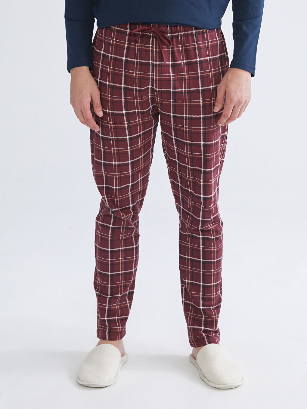 Bordo Standart Kalıp Ekose Erkek Pijama Alt-1