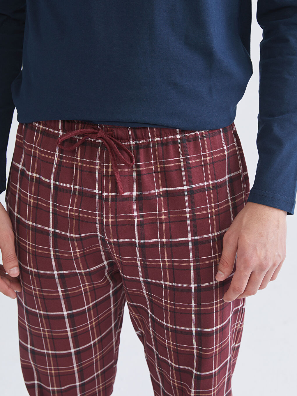 Bordo Standart Kalıp Ekose Erkek Pijama Alt-2