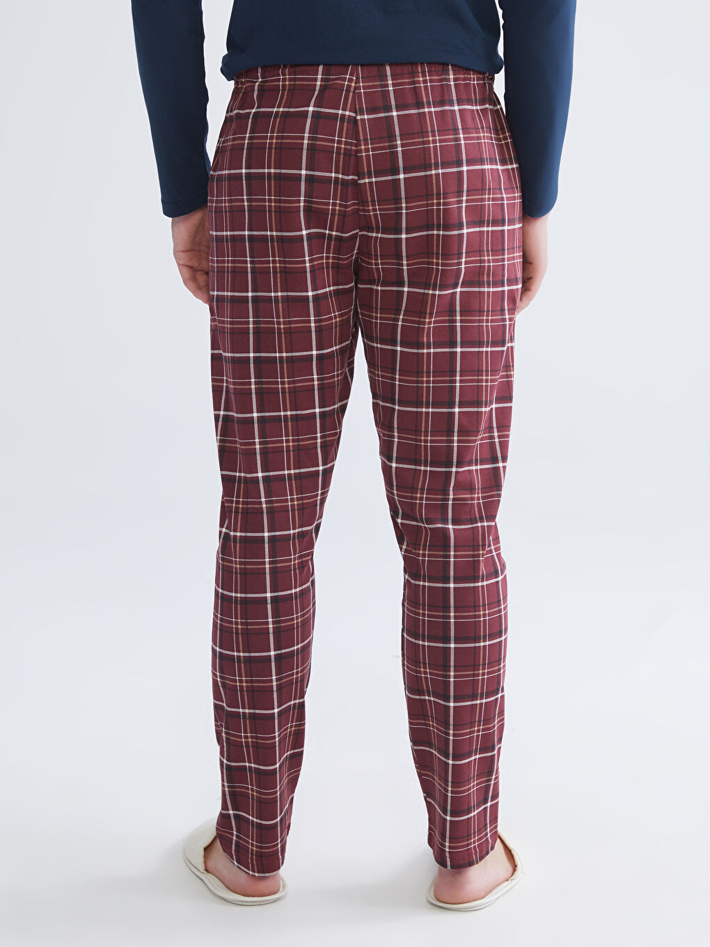 Bordo Standart Kalıp Ekose Erkek Pijama Alt-3