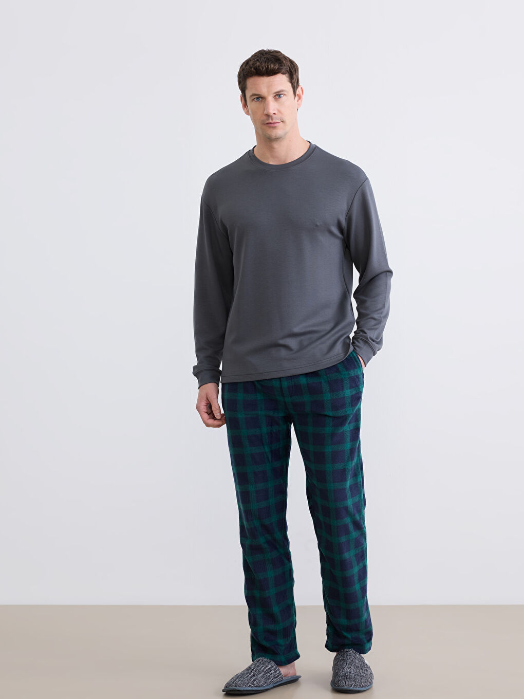 Yeşil Standart Kalıp Ekose Erkek Pijama Alt